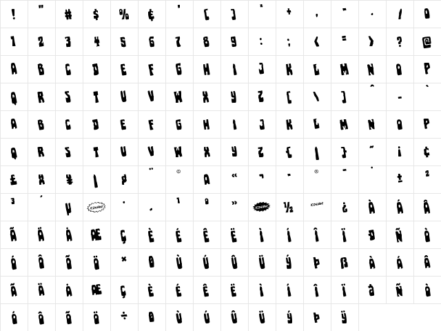 Pocket Monster Rotated Regular  glyph index