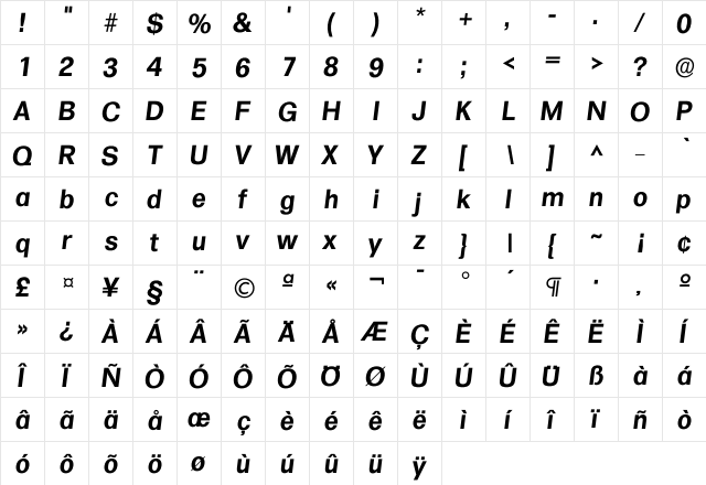 Iformula DemiBold  glyph index