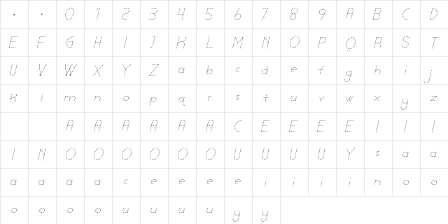 Lamborgini Thin Italic Dash Regular  glyph index