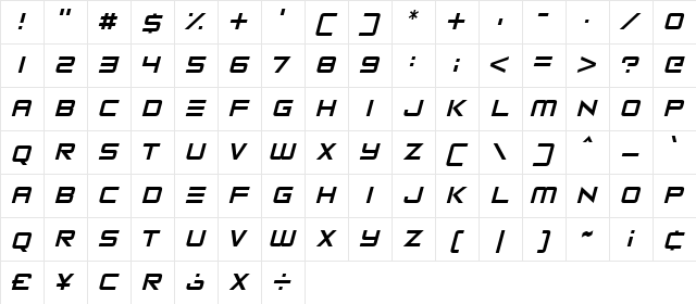 Robot Reavers Regular  glyph index