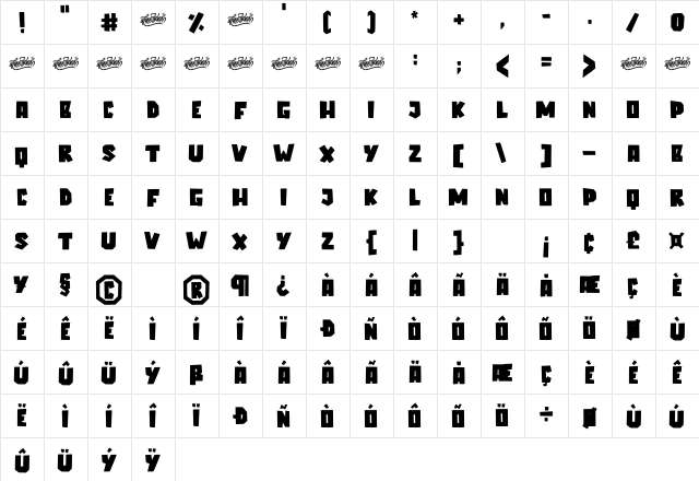 Elcatraz Regular  glyph index
