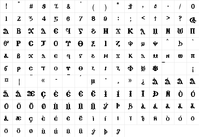 Coptic Eyes Coptic Regular  glyph index