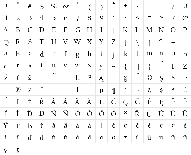 BerkeleyOldStyItcTEEMed Regular  glyph index