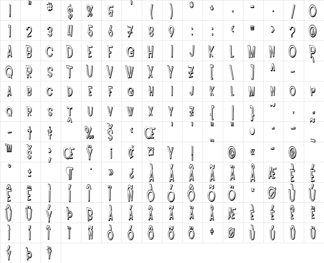 SF Intoxicated Blues Shaded Regular  glyph index