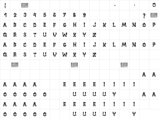 Huesitos Regular  glyph index