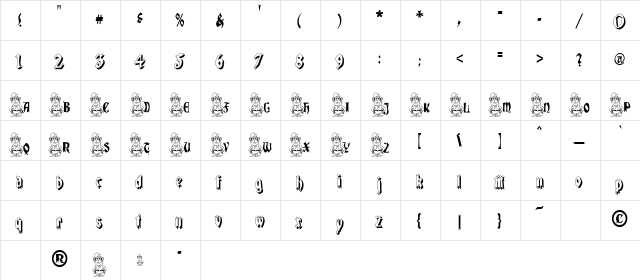 Leprechaun Regular  glyph index