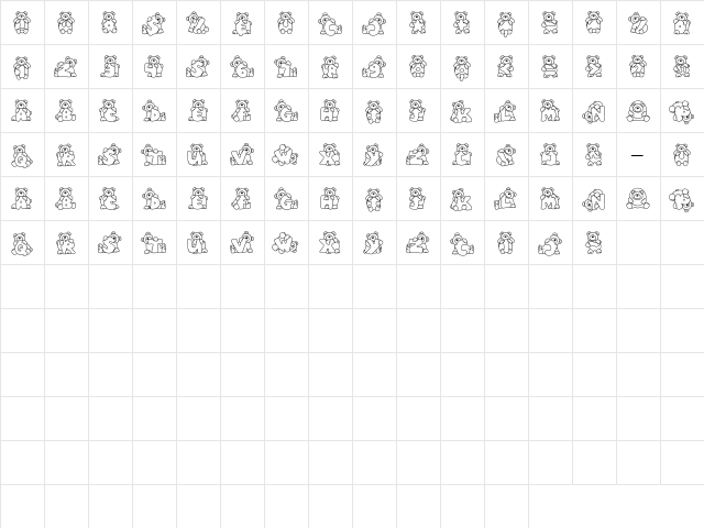 LD Huggy Bear Regular  glyph index