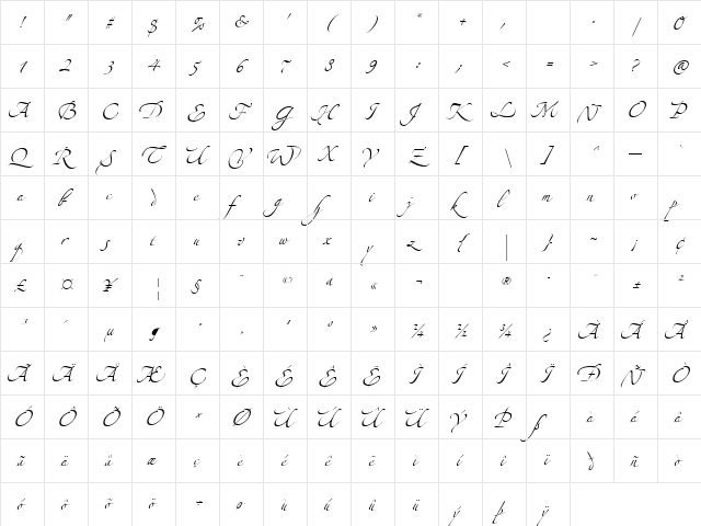 Zapfino Extra LT Two  glyph index