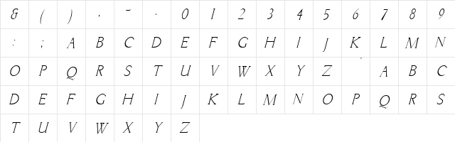 ZoysiaCaps Oblique  glyph index