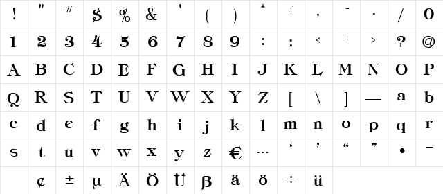 Advokat Regular  glyph index