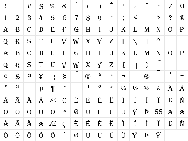 Algerian Becker Basic Regular  glyph index