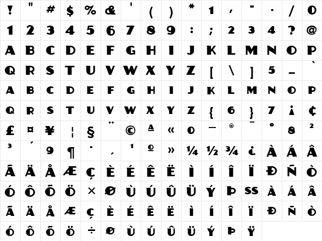 JuanitaITC TT Regular  glyph index