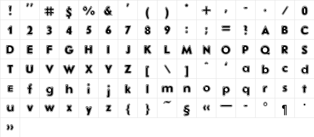 EbonitC Regular  glyph index