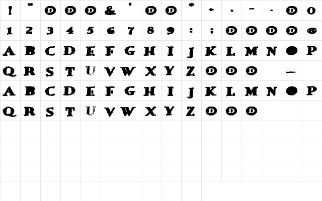 Betrayal Regular  glyph index