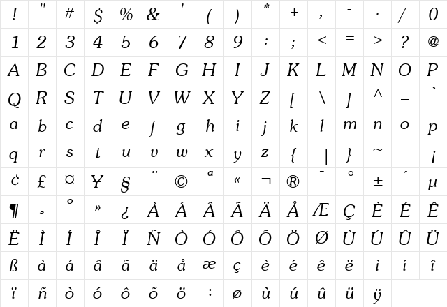 SueVermeer4 LightItalicSH  glyph index