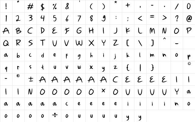 Chily-Chilo Regular  glyph index