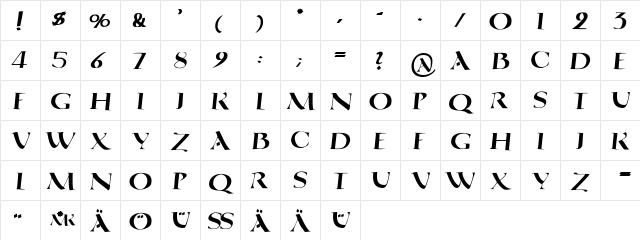 QuadrataRoma Regular  glyph index