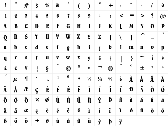 Belwe Condensed  glyph index