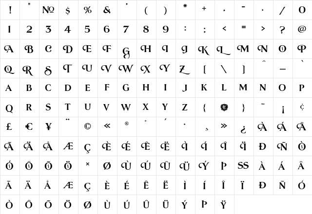 LHF Lakeside Regular 3 Regular  glyph index