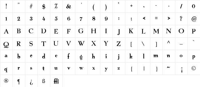 GraphicLight Regular  glyph index