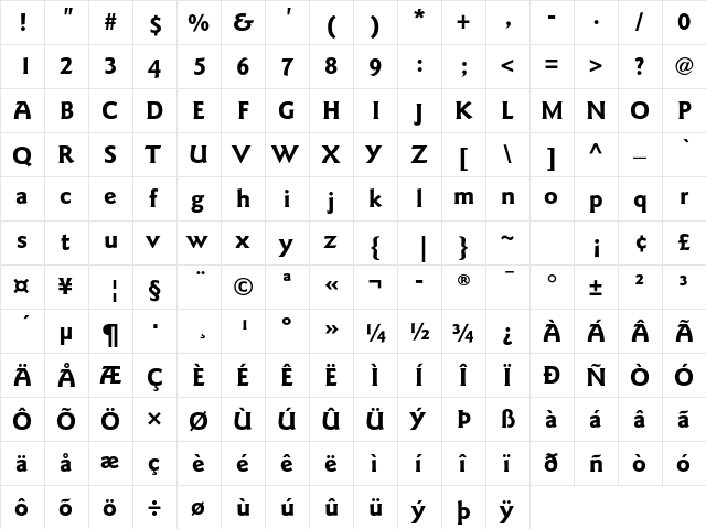 ITC Goudy Sans Std Bold  glyph index