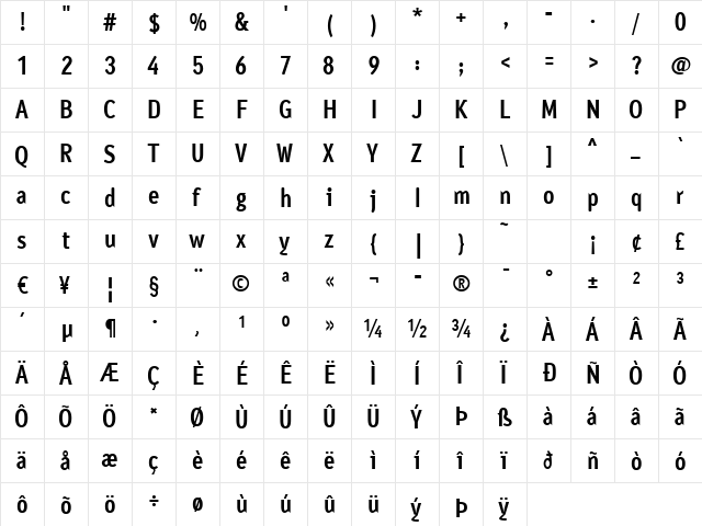 Ayumi Bold Regular  glyph index