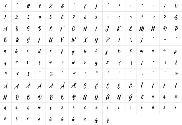 Maringue Wreath Regular  glyph index