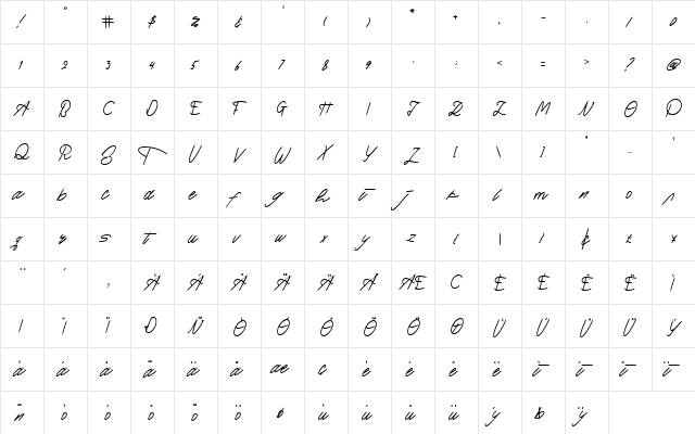 Pendekar Regular  glyph index