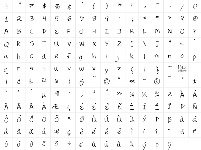 LEHN252 Regular  glyph index