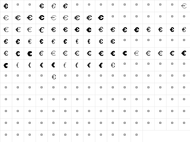 EuroA Regular  glyph index