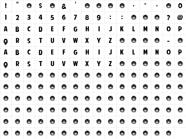 American Purpose Regular  glyph index
