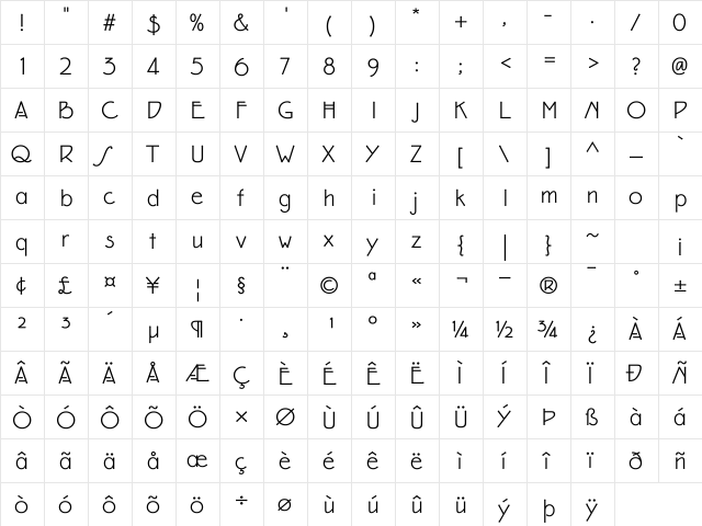 Eaglefeather Normal  glyph index