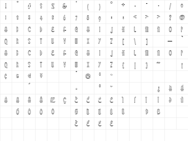 Bittersweet Capital Outline Regular  glyph index