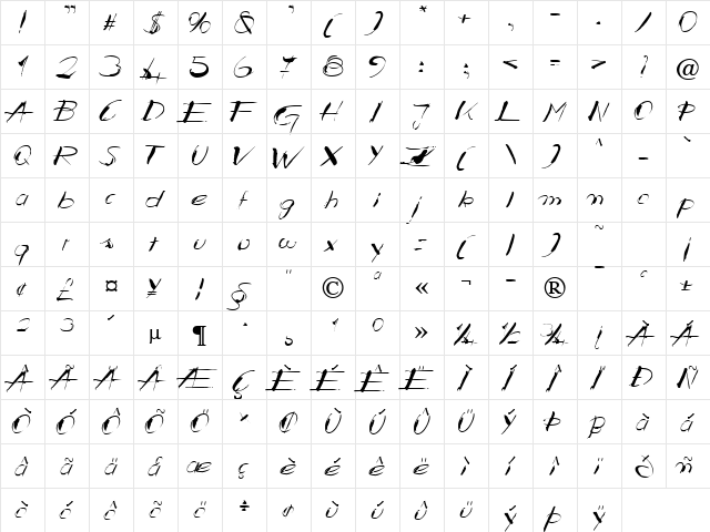 BrushedDiag Becker Normal  glyph index