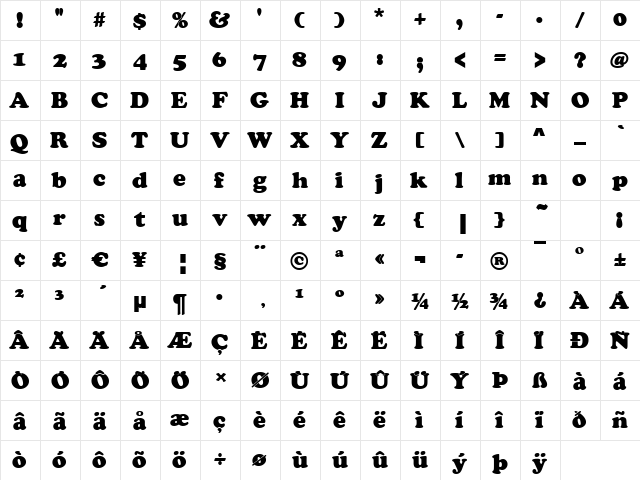 Cooper-Black-Poster Regular  glyph index