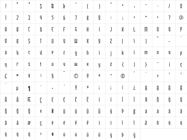 Komunique Regular  glyph index