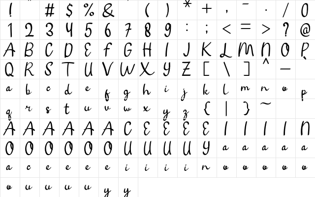 Accemine Regular  glyph index