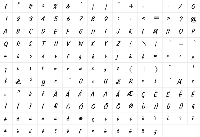 Jenkins Regular  glyph index