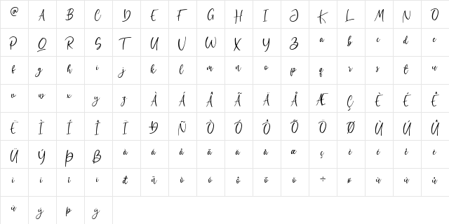Bombinate Regular  glyph index