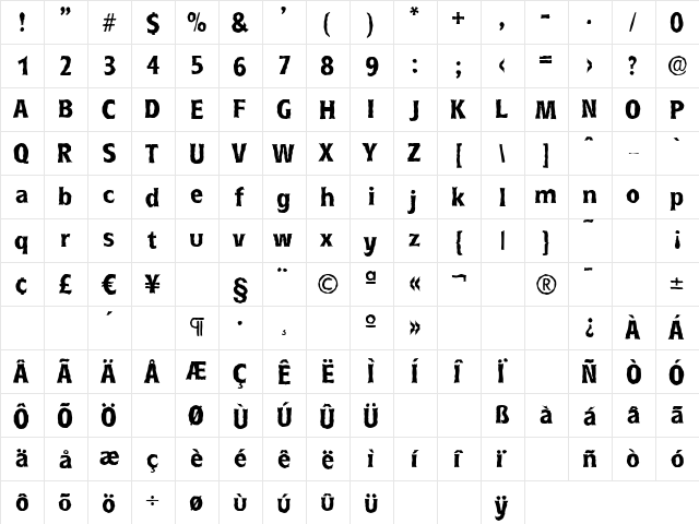 RoundestAntique Bold  glyph index