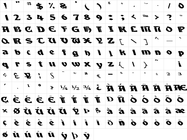 Boy Regular  glyph index