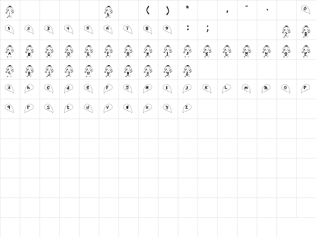 Angel Font Regular  glyph index