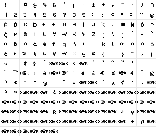 DustMonsters Medium  glyph index