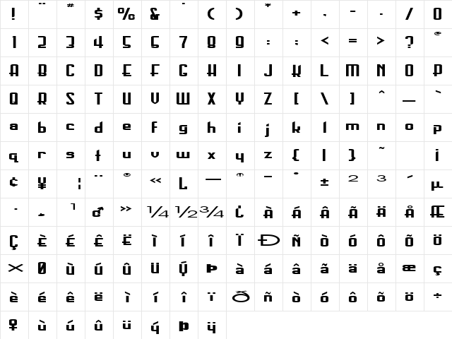 BoastingTextLight116 Regular  glyph index