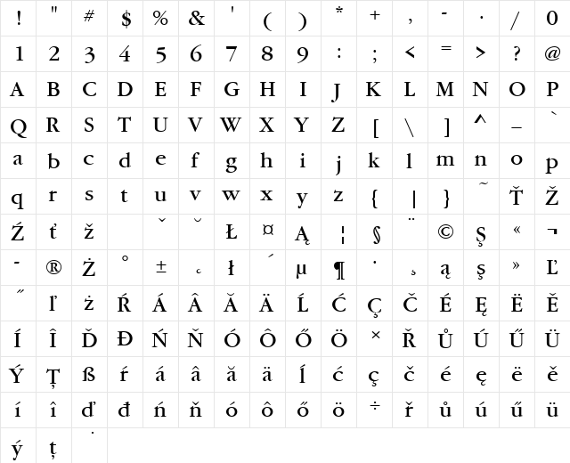 GaramondItcTEE Regular  glyph index