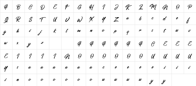 Americanism Regular  glyph index
