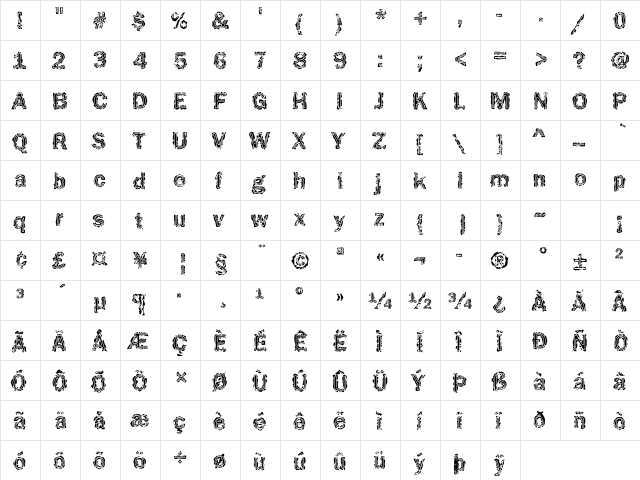 Funky32 Becker Regular  glyph index
