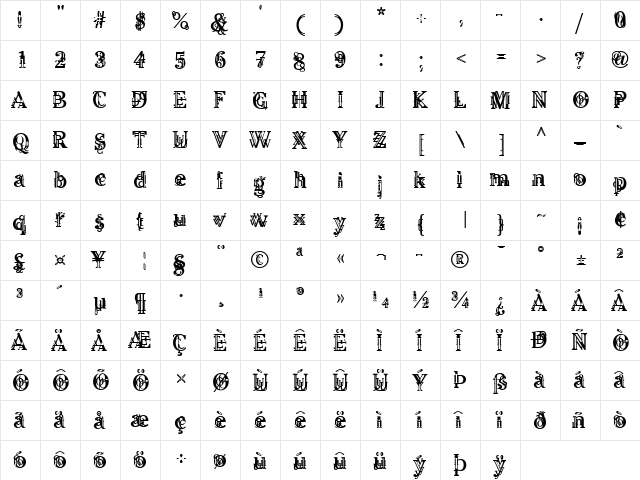LinotypeBarock Regular  glyph index