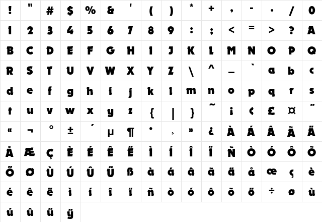 DynamoEF Bold  glyph index