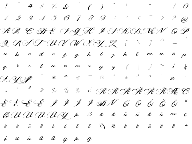 callidar Regular  glyph index